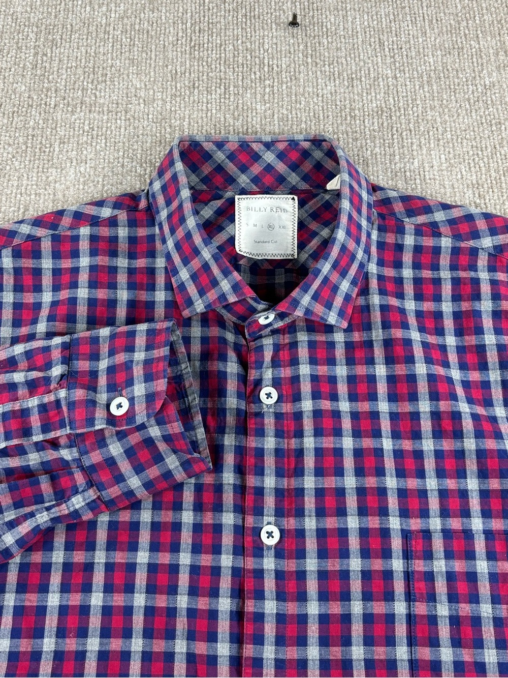 Billy Reid Shirt Men's XL Blue Red Plaid Standard Fit Lightweight Cotton